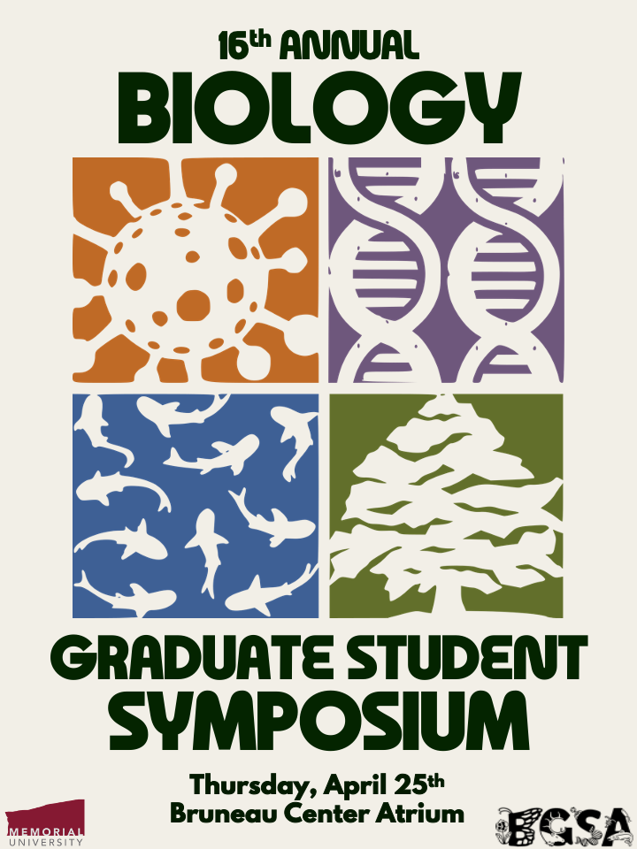 A poster with biological icons to advertise the 2024 Biology Graduate Student Symposium
